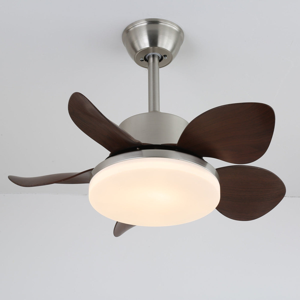 Terra Walnut Ceiling Fan Light Dia 21.7″ x H 10.2″ / Nickel & Walnut Wood Grain / Three-color Changing Light