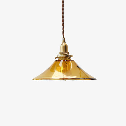 Amber Glass Pendant Light Φ 8.7″ x H 59″ / Dia 22cm x H150cm / Amber & Brass Pendant light