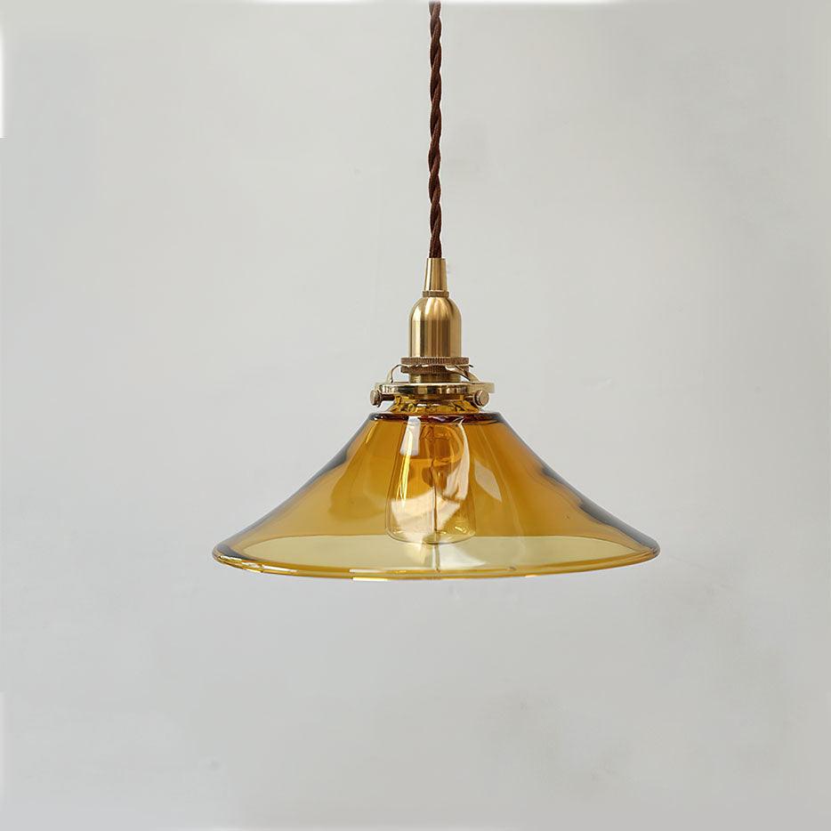 Amber Glass Pendant Light Φ 8.7″ x H 59″ / Dia 22cm x H150cm / Amber & Brass Pendant light