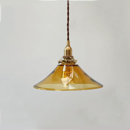 Amber Glass Pendant Light Φ 8.7″ x H 59″ / Dia 22cm x H150cm / Amber & Brass Pendant light