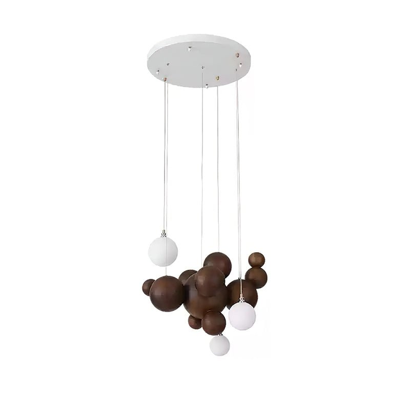 Bubble Wood Balls Chandelier Dia 19.7″ x H 19.7’’ / Walnut Color / Warm Light Chandelier