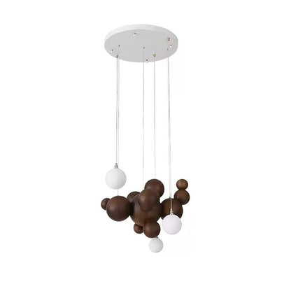 Bubble Wood Balls Chandelier Dia 19.7″ x H 19.7’’ / Walnut Color / Warm Light Chandelier