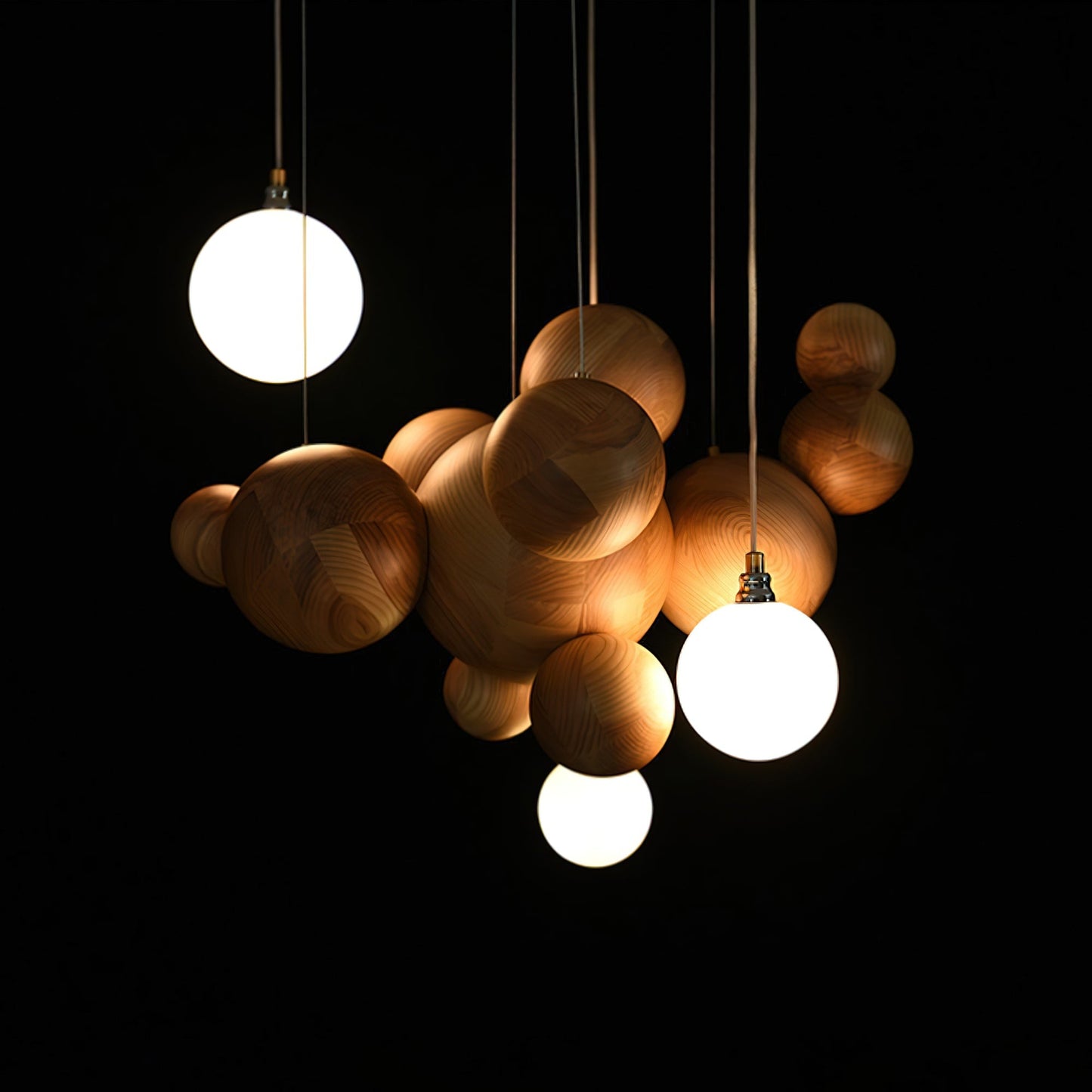 Bubble Wood Balls Chandelier Chandelier