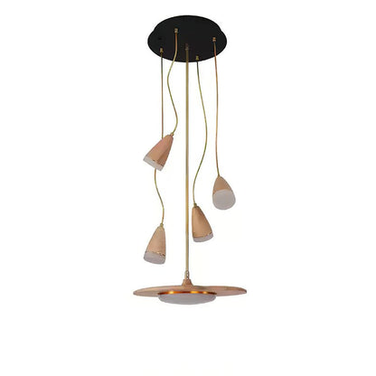 Calder Blossom Chandelier 5 Heads: ? 15’’ x W 39.4’’ / Wood Color / Warm Light Chandelier