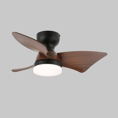 Calix 27’’ Ceiling Fan Light ? 27″ x H 9.8″ / Model D Walnut Wood Grain & Black / Three-Color Changing Light Ceiling