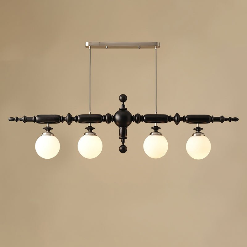 Cambridge Wooden Chandelier 4 Heads L54.7’’ x H 15.7’’ / 139cm x H 40cm / Black & Chrome Chandelier