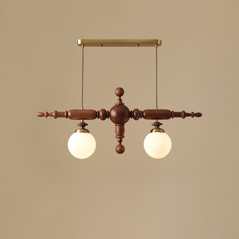 Cambridge Wooden Chandelier 2 Heads L 35’’ x H 15.7’’ / L 89cm x H 40cm / Walnut Color & Gold Chandelier