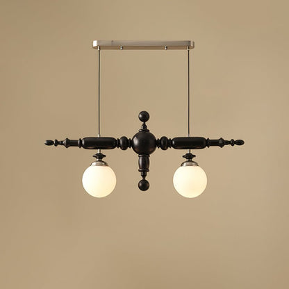 Cambridge Wooden Chandelier 2 Heads L 35’’ x H 15.7’’ / L 89cm x H 40cm / Black & Chrome Chandelier