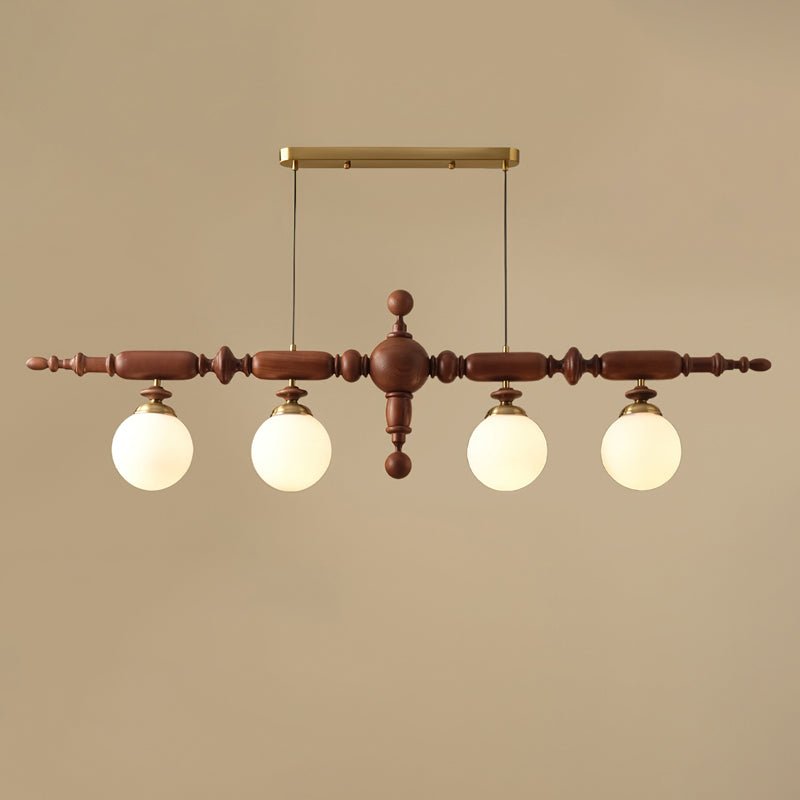 Cambridge Wooden Chandelier 4 Heads L54.7’’ x H 15.7’’ / 139cm x H 40cm / Walnut Color & Gold Chandelier