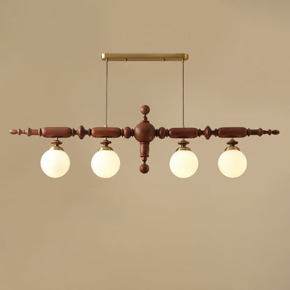 Cambridge Wooden Chandelier 4 Heads L54.7’’ x H 15.7’’ / 139cm x H 40cm / Walnut Color & Gold Chandelier