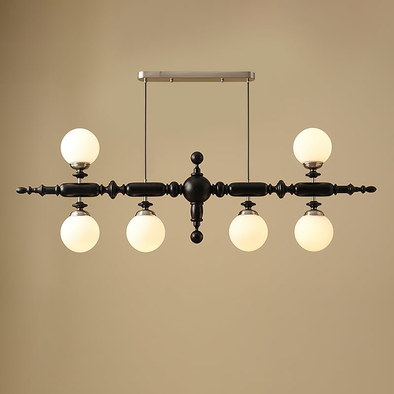 Cambridge Wooden Chandelier 6 Heads L 54.7’’ x H 19.7’’ / L 139cm x H 50cm / Black & Chrome Chandelier