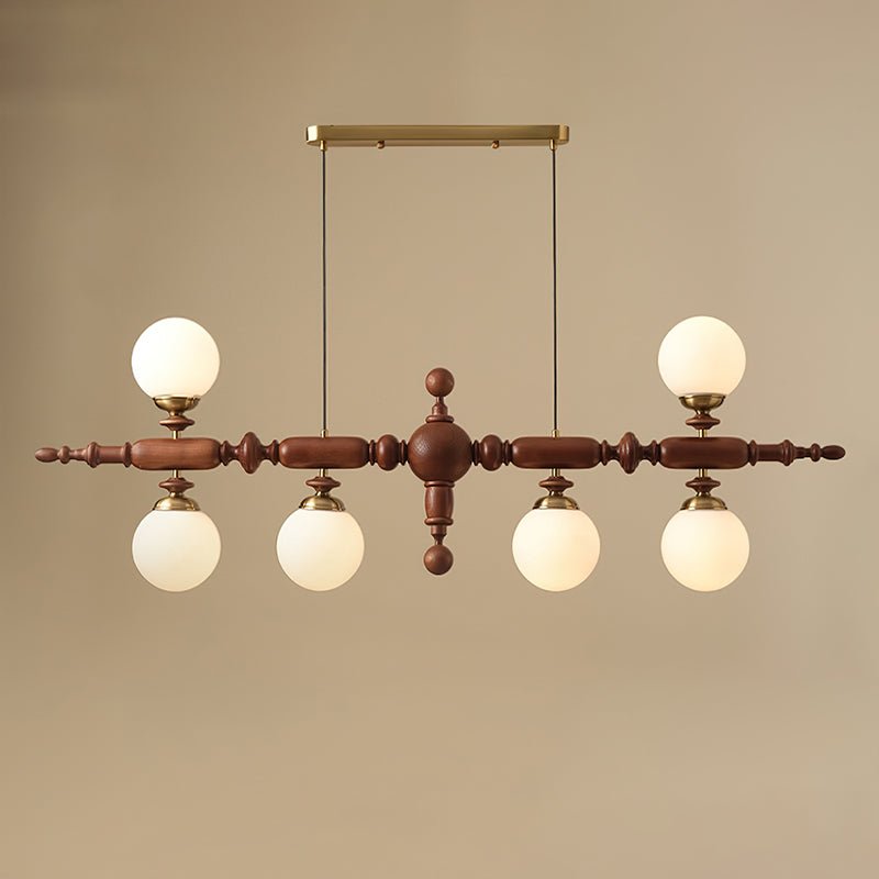 Cambridge Wooden Chandelier 6 Heads L 54.7’’ x H 19.7’’ / L 139cm x H 50cm / Walnut Color & Gold Chandelier