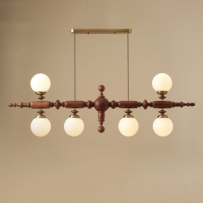 Cambridge Wooden Chandelier 6 Heads L 54.7’’ x H 19.7’’ / L 139cm x H 50cm / Walnut Color & Gold Chandelier