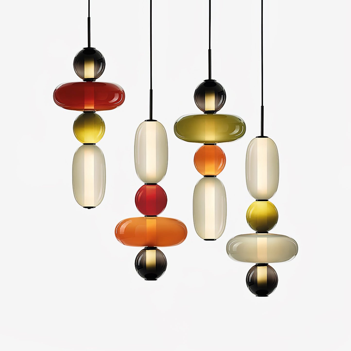 Candied Glass Combo Pendant Light Long canopy 4 heads C L 27.6″ x W 4.7″ x H 59″ / Warm Light Pendant light