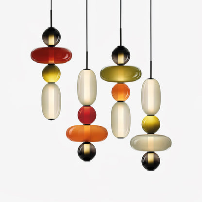 Candied Glass Combo Pendant Light Long canopy 4 heads C L 27.6″ x W 4.7″ x H 59″ / Warm Light Pendant light