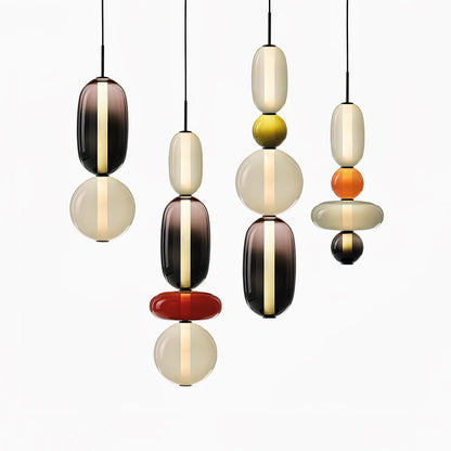 Candied Glass Combo Pendant Light Long canopy 4 heads A L 27.6″ x W 4.7″ x H 59″ / Warm Light Pendant light