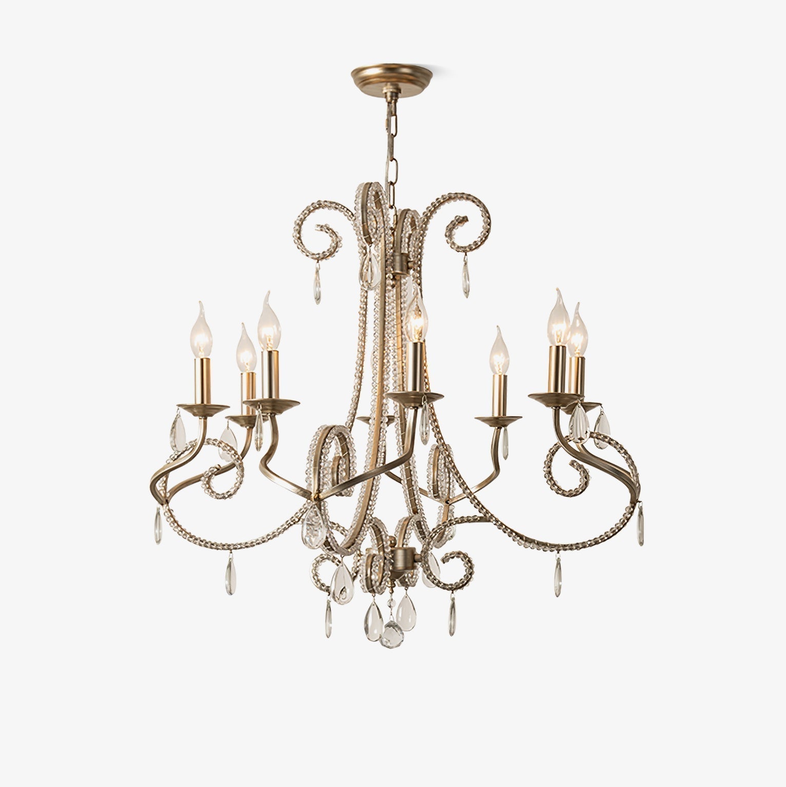 Candle Crystal Chandelier 8 Heads ? 35.4″ x H 29.5″ / Gold & Clear Chandelier