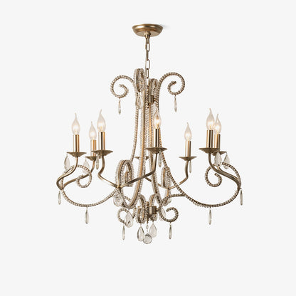 Candle Crystal Chandelier 8 Heads ? 35.4″ x H 29.5″ / Gold & Clear Chandelier