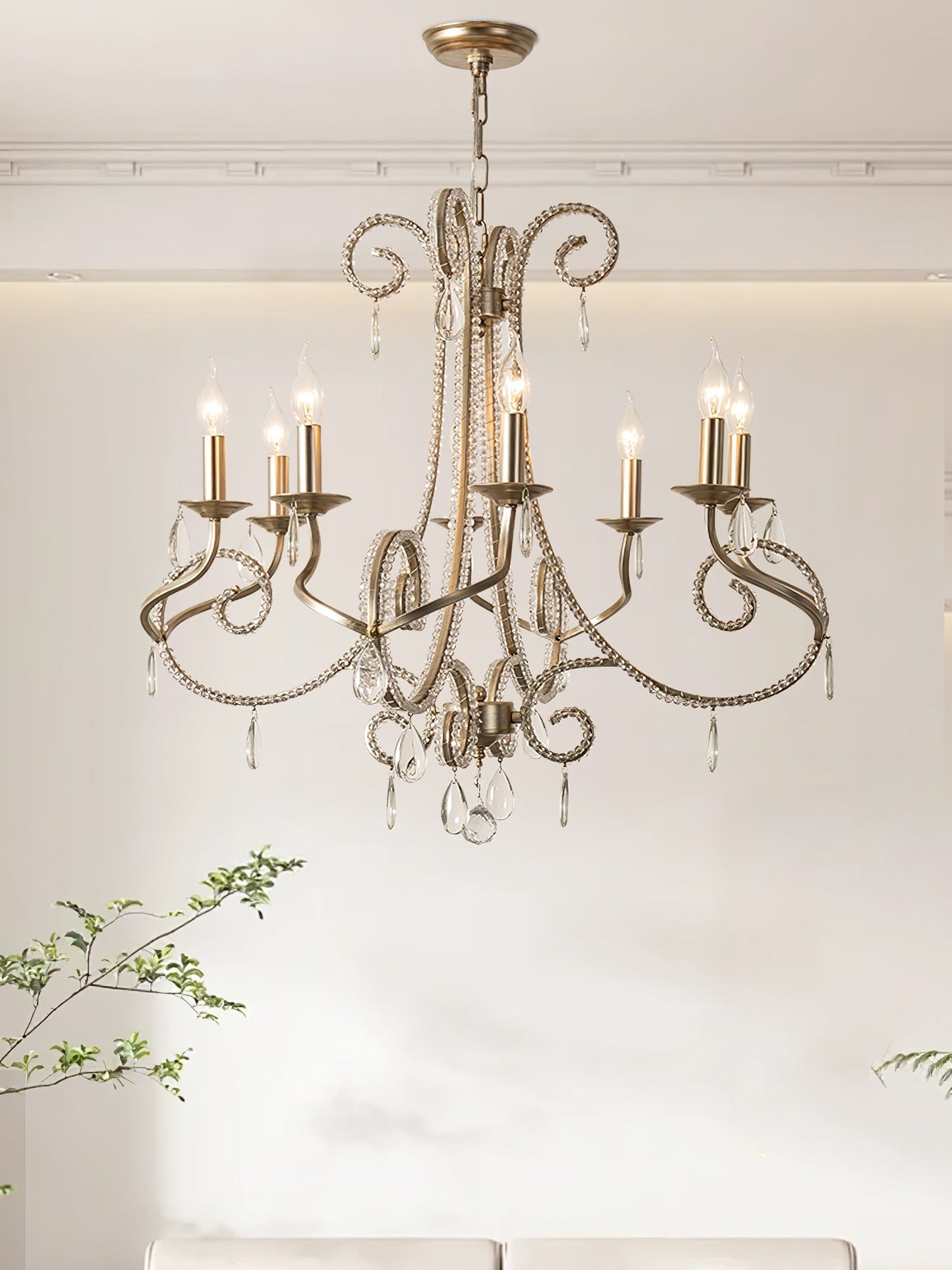 Candle Crystal Chandelier 8 Heads ? 35.4″ x H 29.5″ / Gold & Clear Chandelier