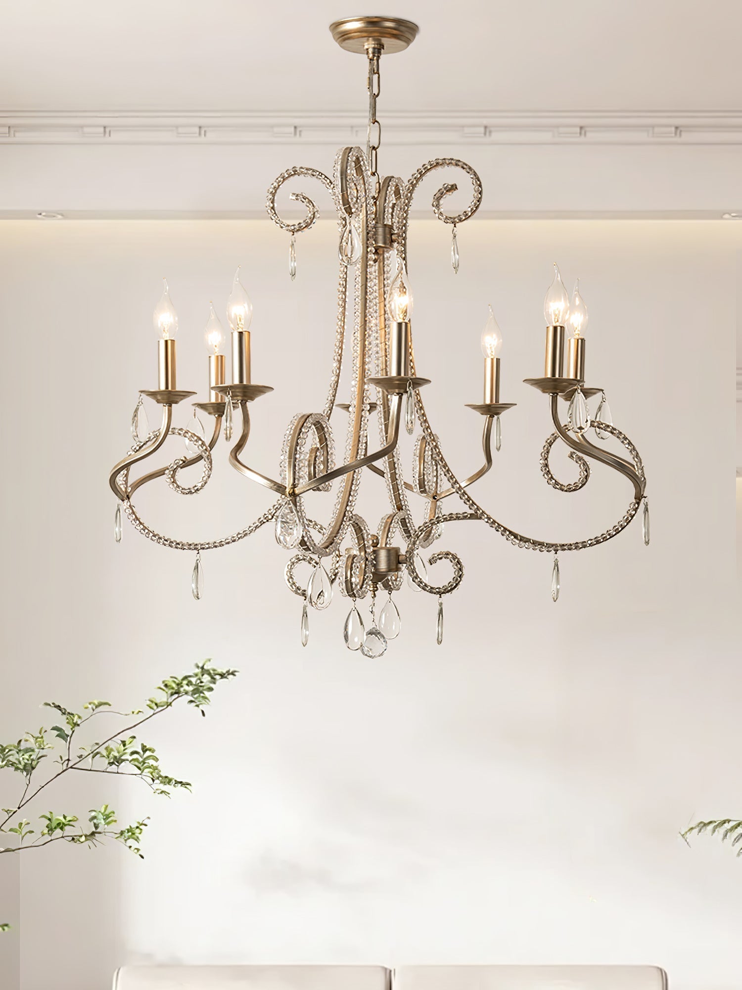 Candle Crystal Chandelier 8 Heads ? 35.4″ x H 29.5″ / Gold & Clear Chandelier