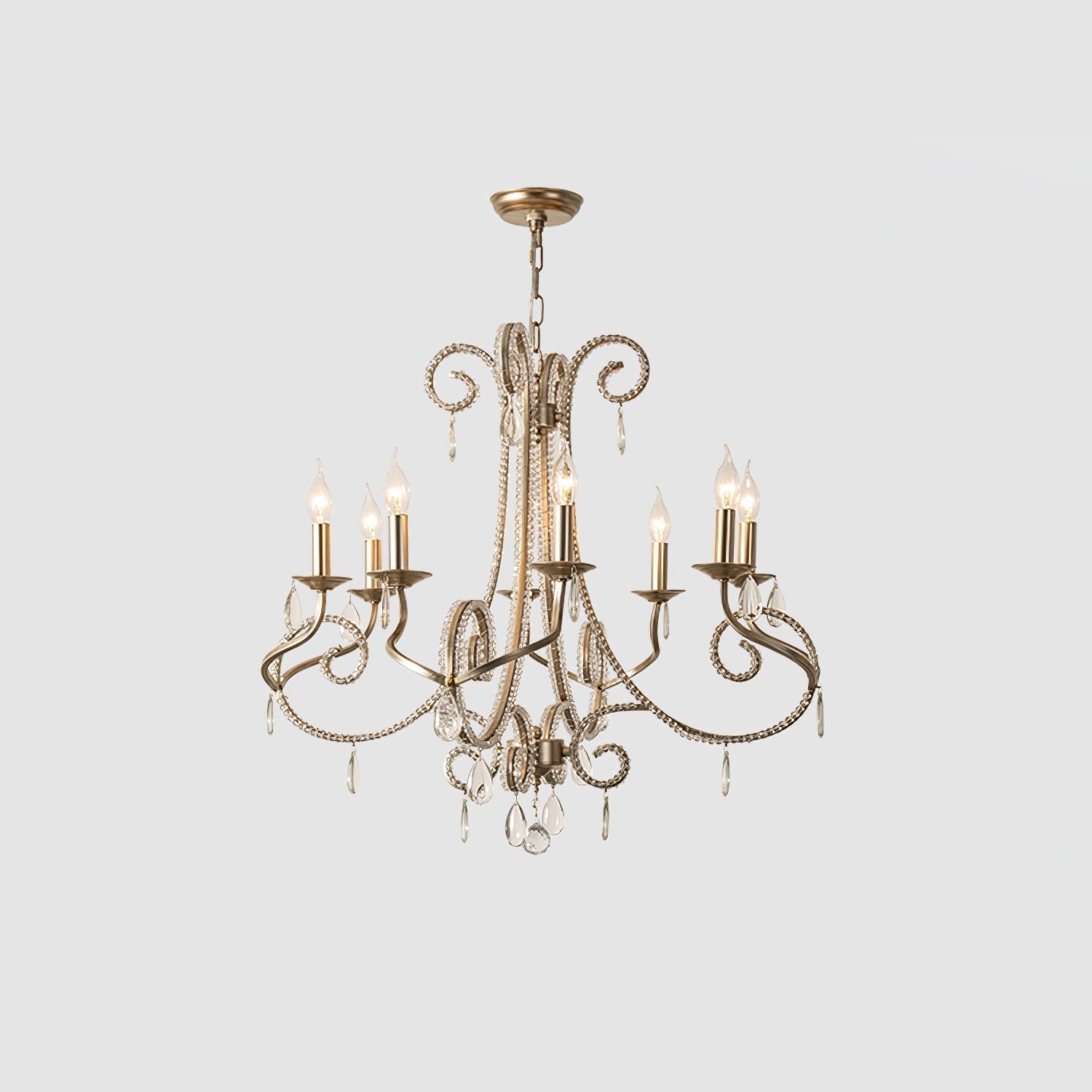 Candle Crystal Chandelier 8 Heads ? 35.4″ x H 29.5″ / Gold & Clear Chandelier