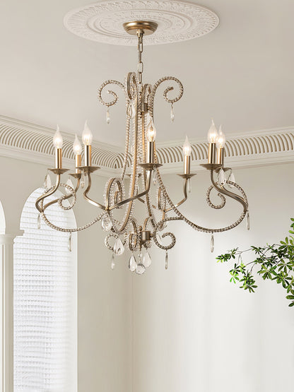 Candle Crystal Chandelier 8 Heads ? 35.4″ x H 29.5″ / Gold & Clear Chandelier