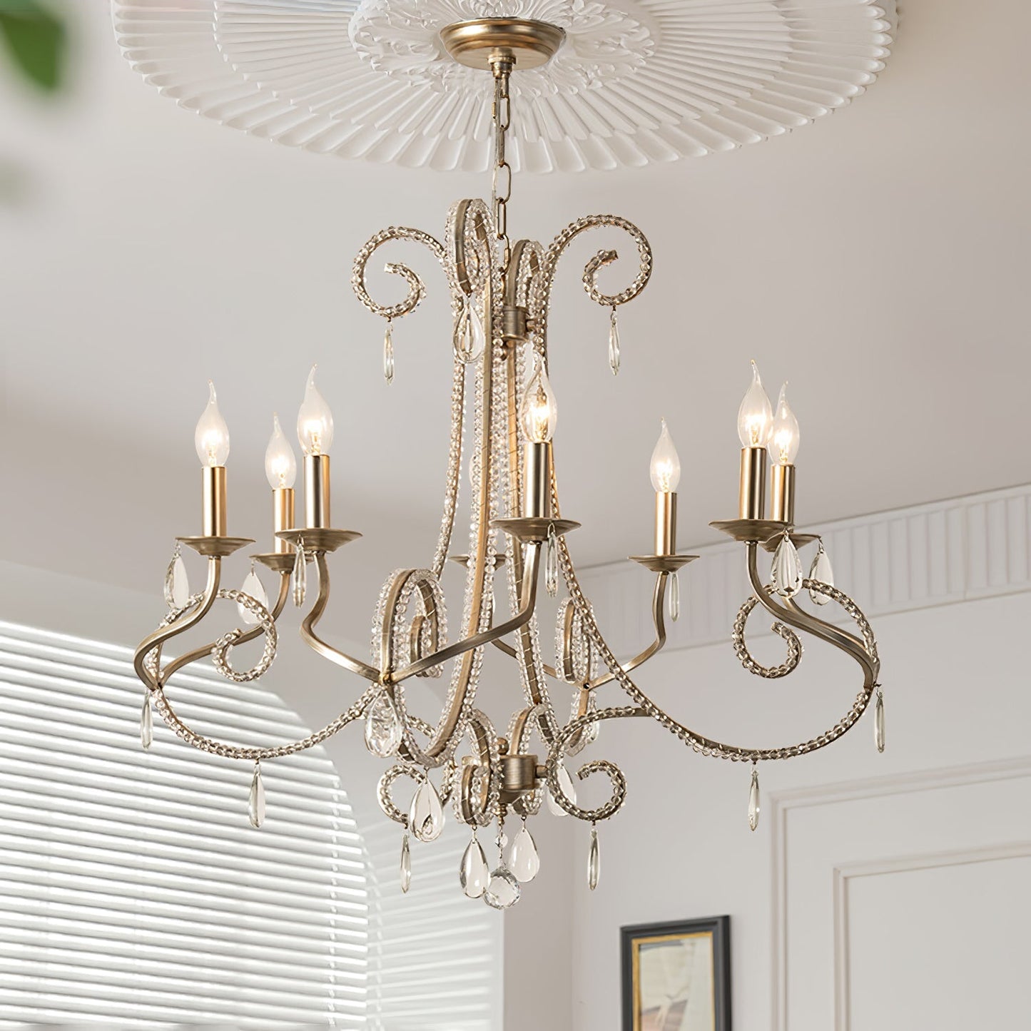 Candle Crystal Chandelier 8 Heads ? 35.4″ x H 29.5″ / Gold & Clear Chandelier