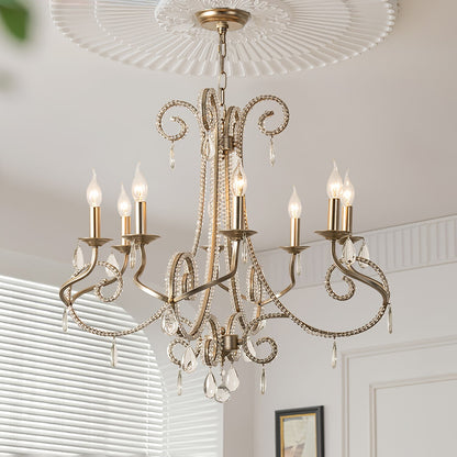 Candle Crystal Chandelier 8 Heads ? 35.4″ x H 29.5″ / Gold & Clear Chandelier