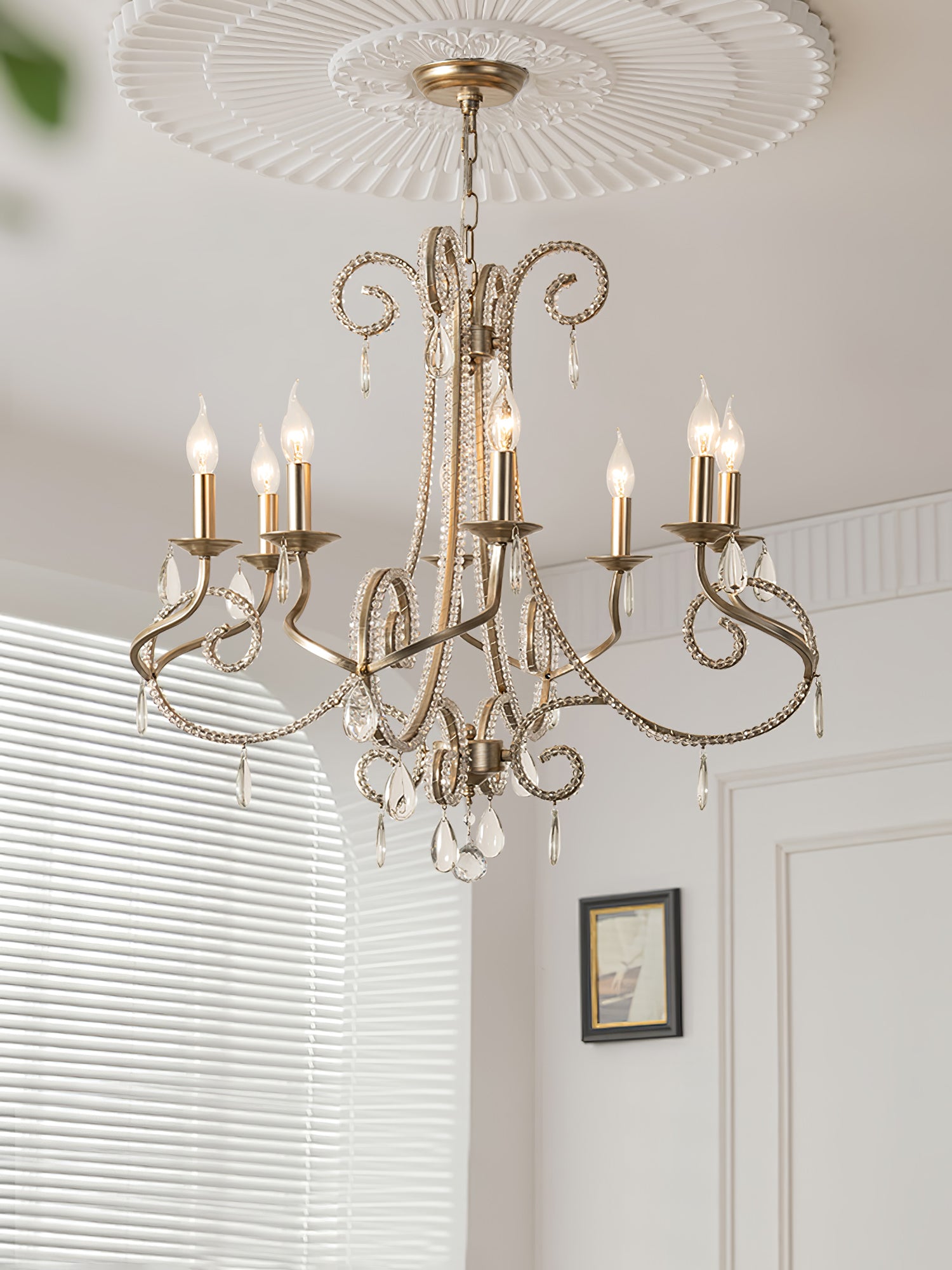 Candle Crystal Chandelier 8 Heads ? 35.4″ x H 29.5″ / Gold & Clear Chandelier