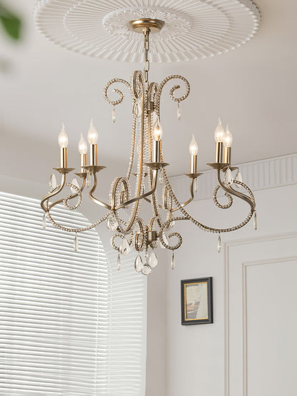 Candle Crystal Chandelier 8 Heads ? 35.4″ x H 29.5″ / Gold & Clear Chandelier