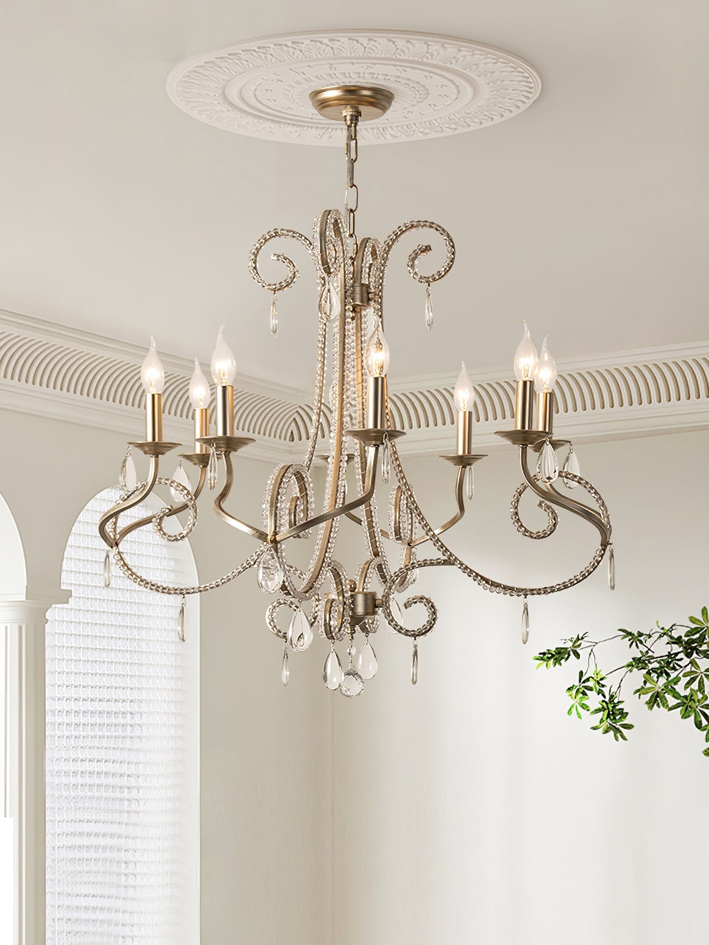 Candle Crystal Chandelier 8 Heads ? 35.4″ x H 29.5″ / Gold & Clear Chandelier