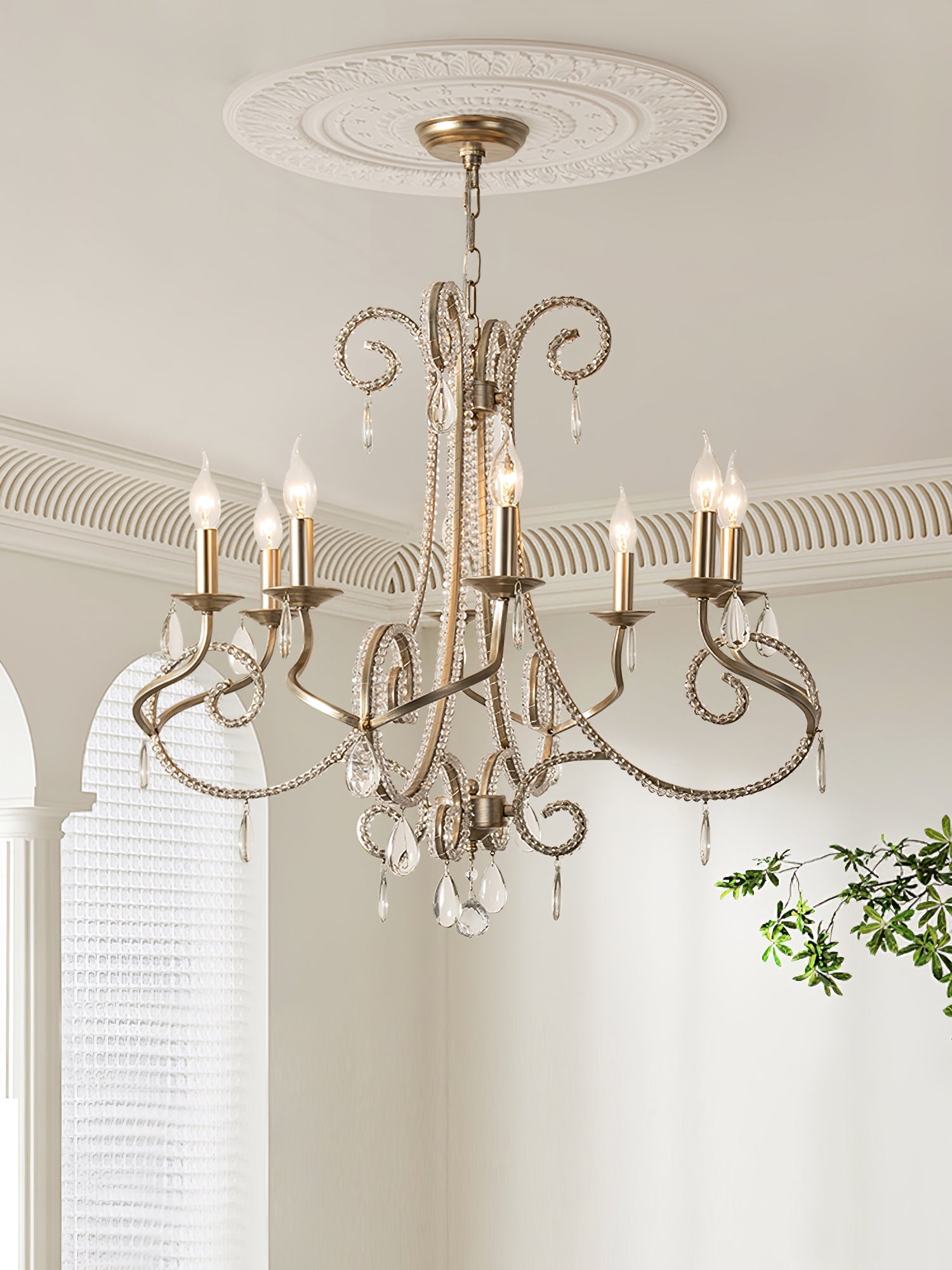 Candle Crystal Chandelier 8 Heads ? 35.4″ x H 29.5″ / Gold & Clear Chandelier