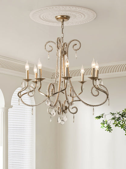 Candle Crystal Chandelier 8 Heads ? 35.4″ x H 29.5″ / Gold & Clear Chandelier