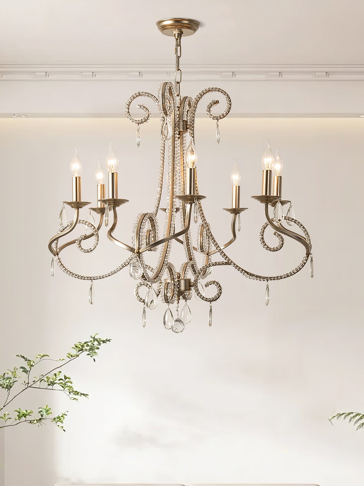 Candle Crystal Chandelier 8 Heads ? 35.4″ x H 29.5″ / Gold & Clear Chandelier
