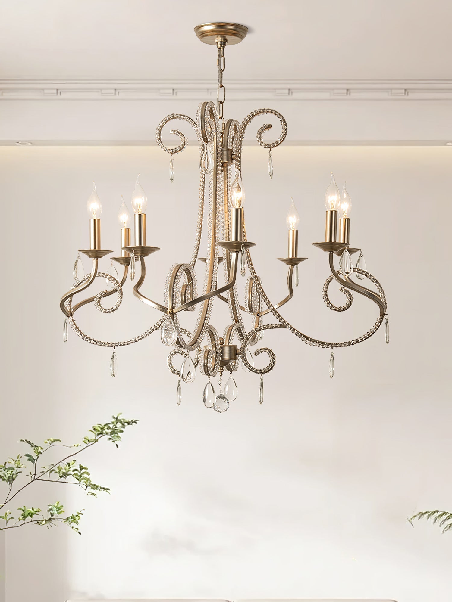 Candle Crystal Chandelier 8 Heads ? 35.4″ x H 29.5″ / Gold & Clear Chandelier