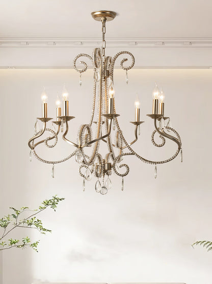Candle Crystal Chandelier 8 Heads ? 35.4″ x H 29.5″ / Gold & Clear Chandelier