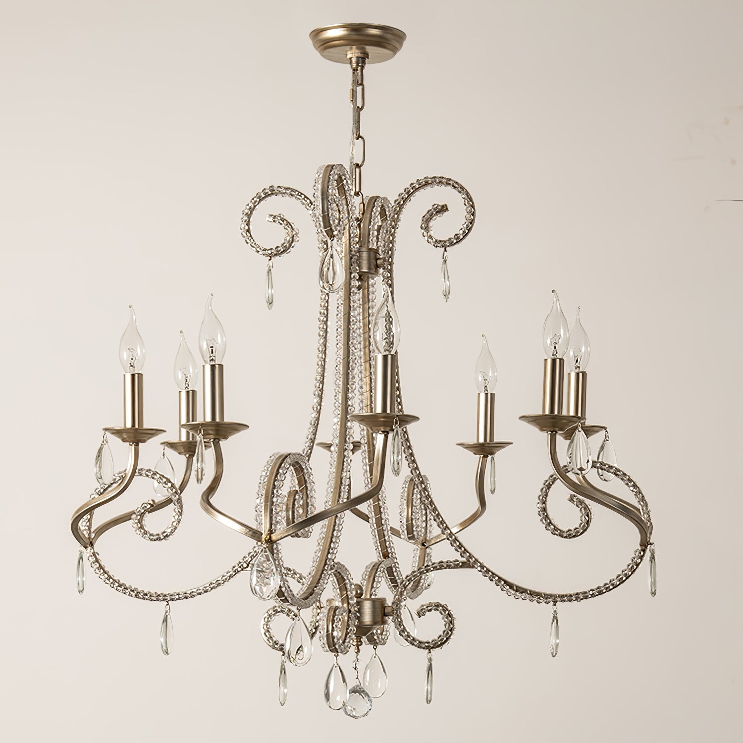 Candle Crystal Chandelier 8 Heads ? 35.4″ x H 29.5″ / Gold & Clear Chandelier