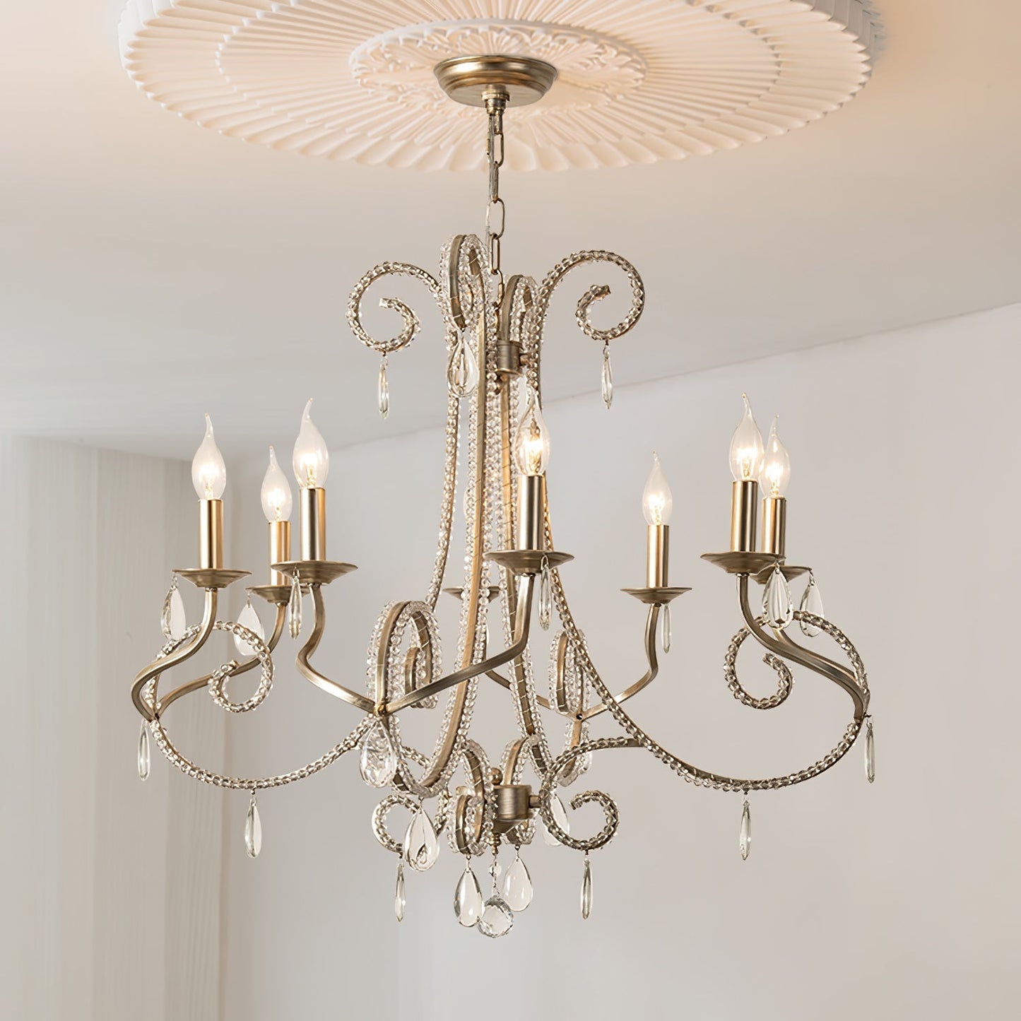 Candle Crystal Chandelier 8 Heads ? 35.4″ x H 29.5″ / Gold & Clear Chandelier