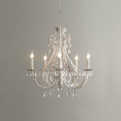 Candle Holder Chandelier 5 heads Φ 15.7″ x H 19.7″ / Dia 40cm x H 50cm / Antique White Chandelier