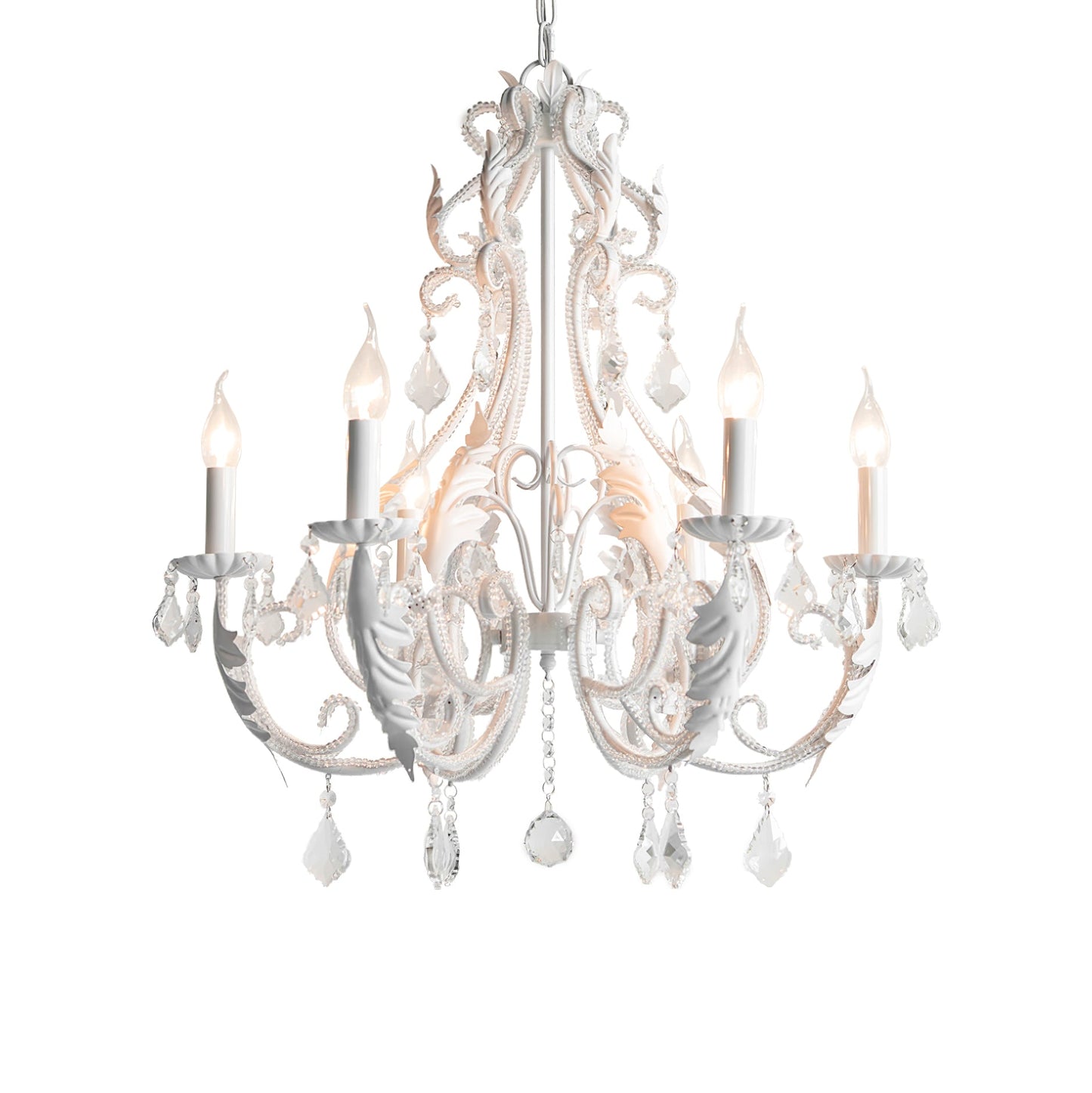 Candle Holder Chandelier 6 heads Φ 15.7″ x H 19.7″ / Dia 40cm x H 50cm / White Chandelier