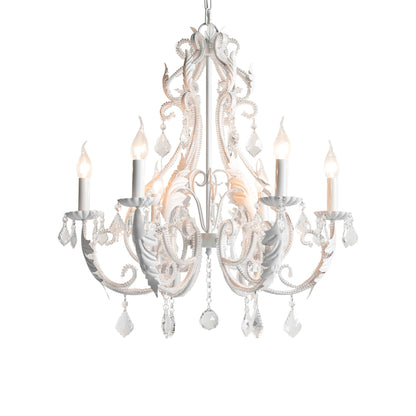 Candle Holder Chandelier 6 heads Φ 15.7″ x H 19.7″ / Dia 40cm x H 50cm / White Chandelier