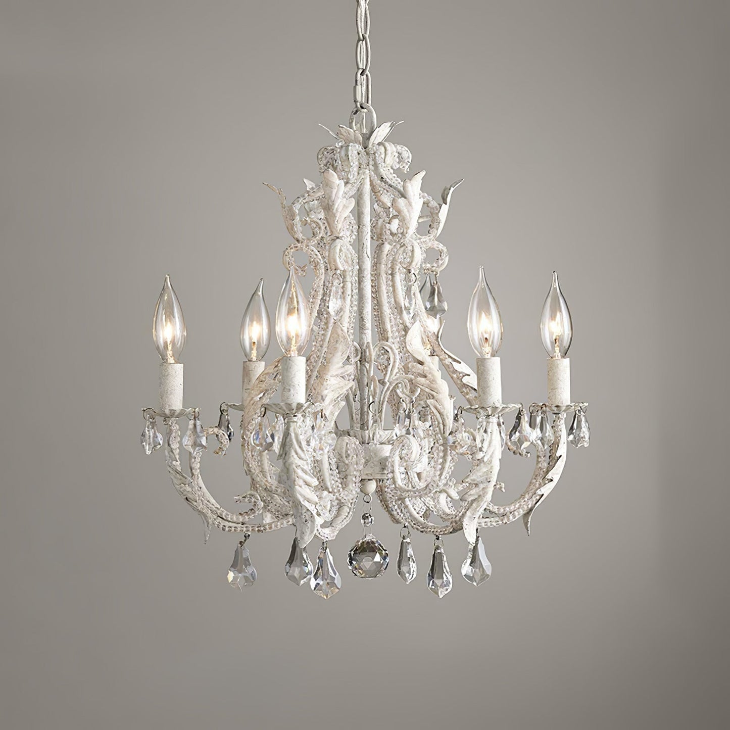 Candle Holder Chandelier 6 heads Φ 15.7″ x H 19.7″ / Dia 40cm x H 50cm / Antique White Chandelier