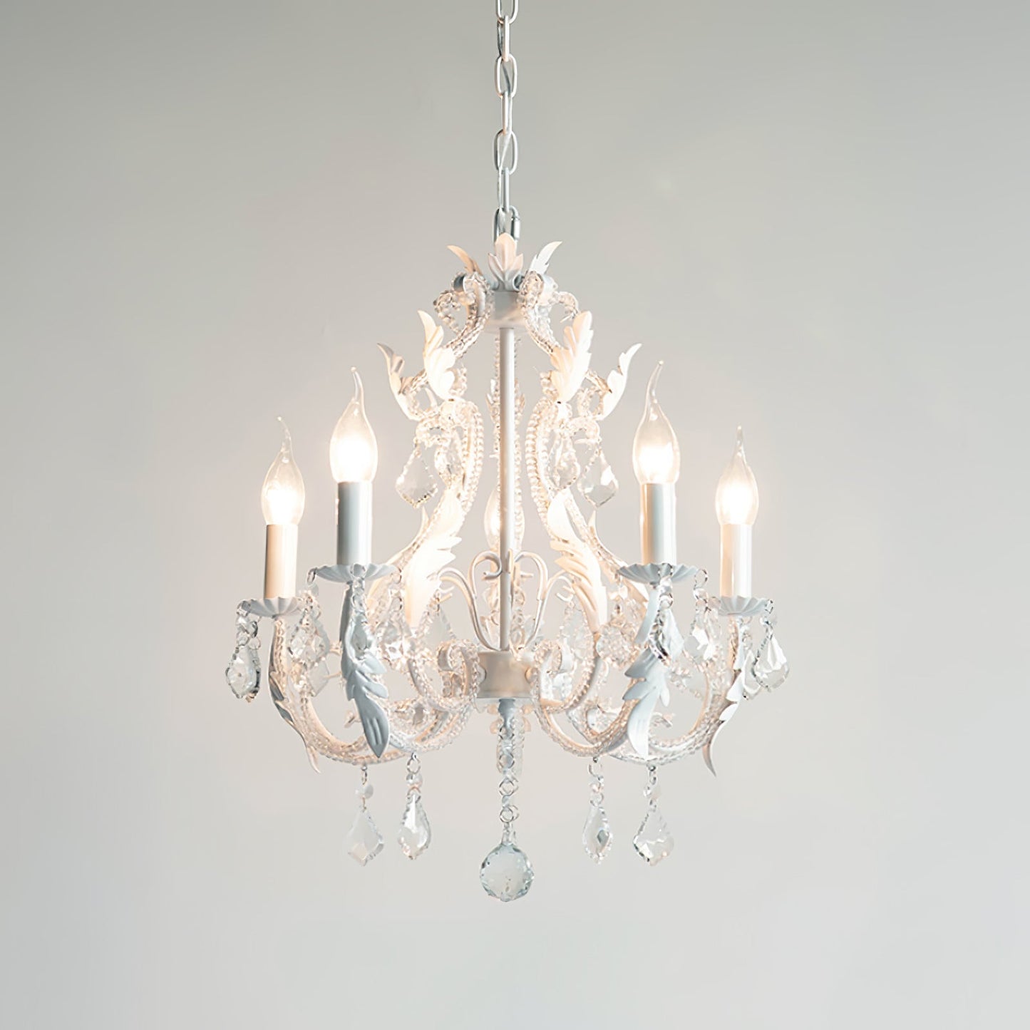 Candle Holder Chandelier 5 heads Φ 25.6″ x H 23.6″ / Dia 65cm x H 60cm / White Chandelier
