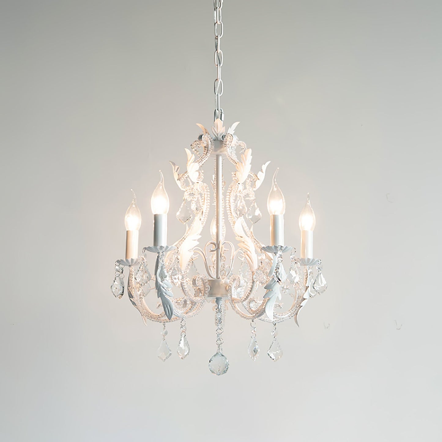 Candle Holder Chandelier 5 heads Φ 15.7″ x H 19.7″ / Dia 40cm x H 50cm / White Chandelier