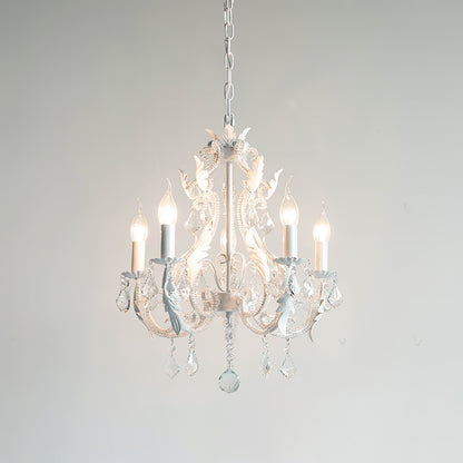 Candle Holder Chandelier 5 heads Φ 15.7″ x H 19.7″ / Dia 40cm x H 50cm / White Chandelier