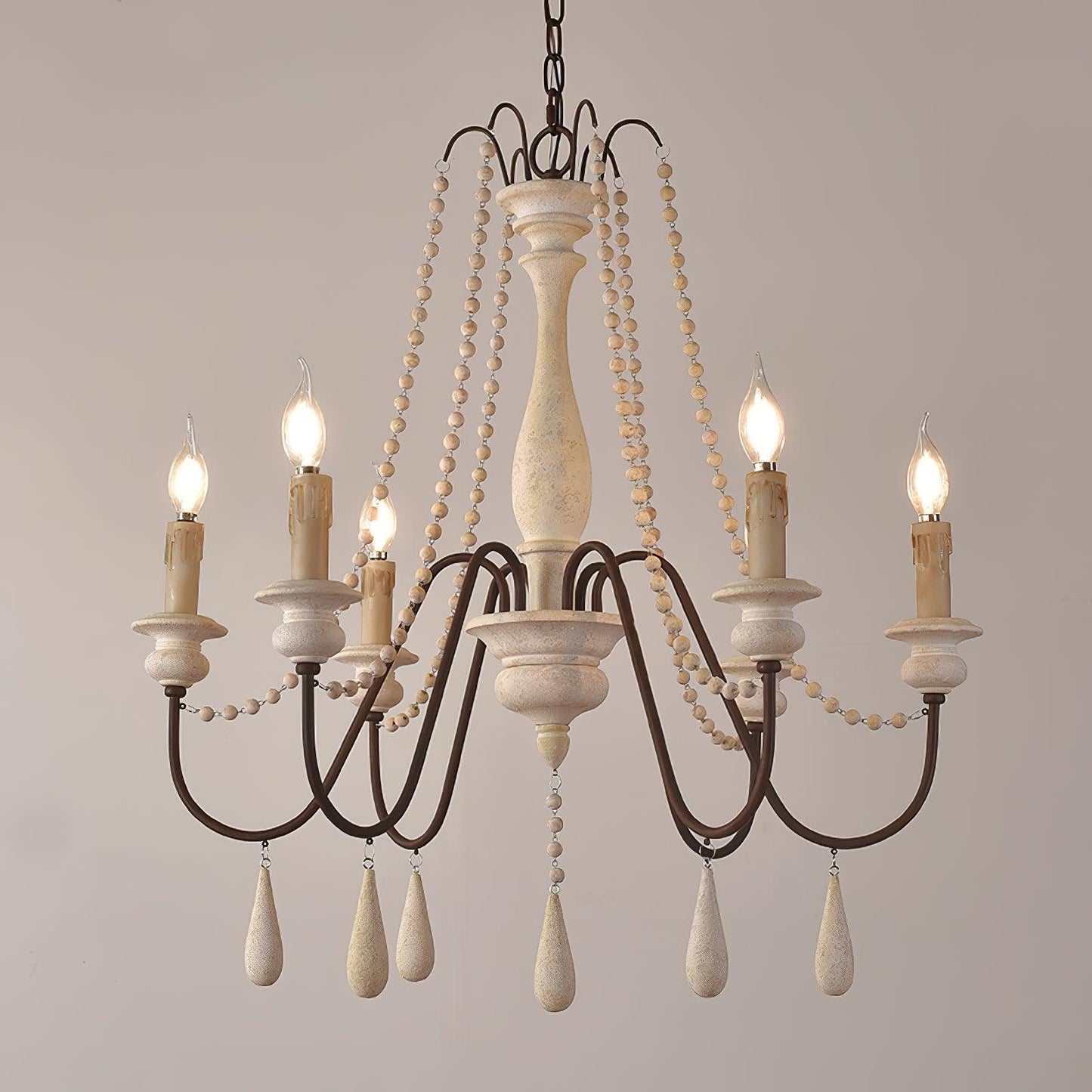 Candle Style Beaded Chandelier 6heads Φ 29.5″ x H 30.7″ / Dia 75cm x H 78cm / Imitation white Chandelier