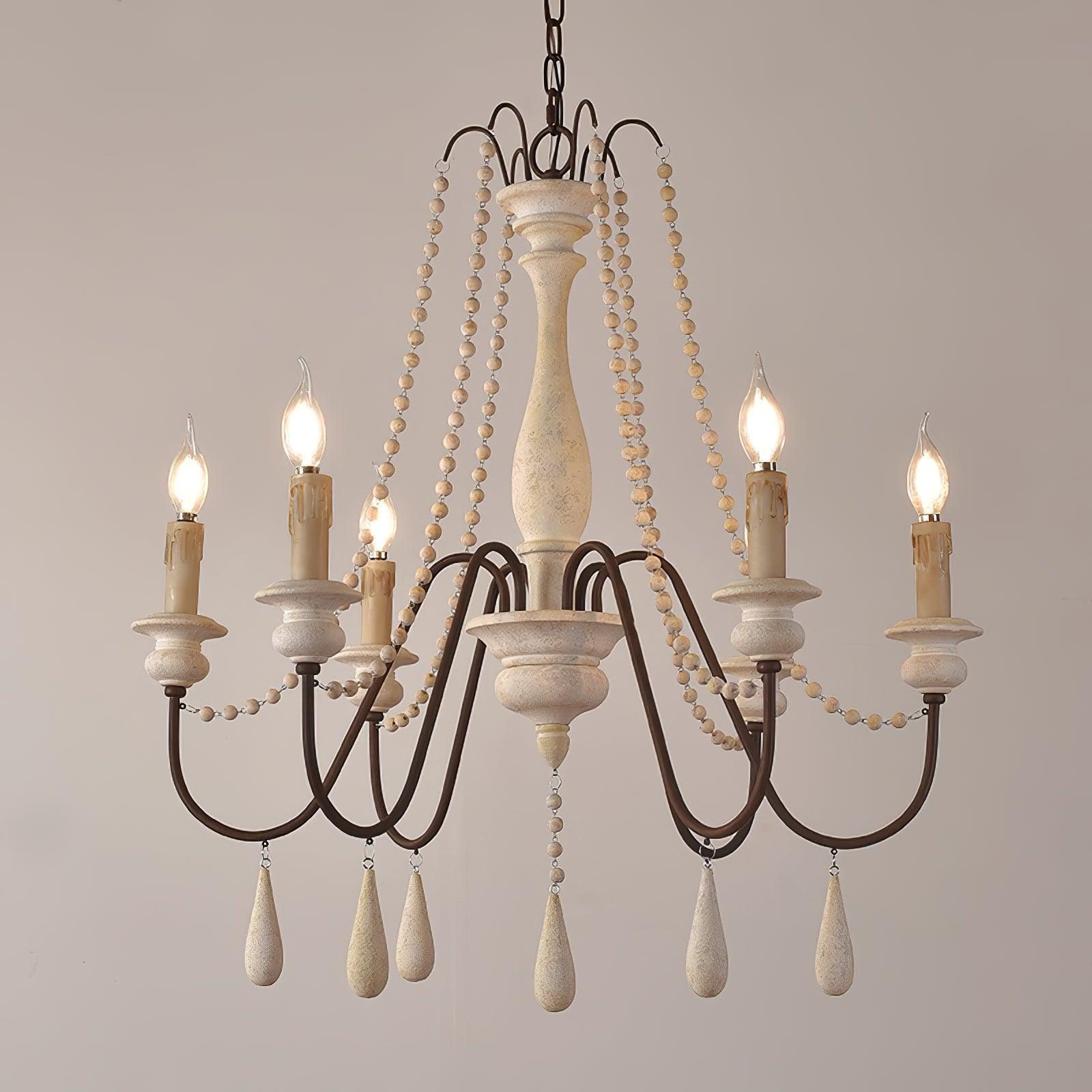 Candle Style Beaded Chandelier 6heads Φ 29.5″ x H 30.7″ / Dia 75cm x H 78cm / Imitation white Chandelier