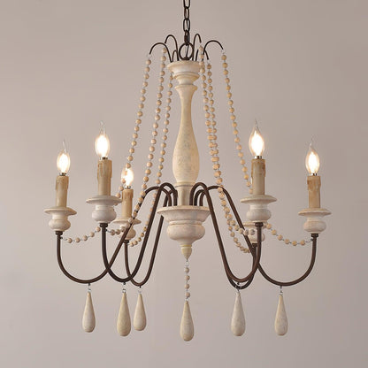 Candle Style Beaded Chandelier 6heads Φ 29.5″ x H 30.7″ / Dia 75cm x H 78cm / Imitation white Chandelier