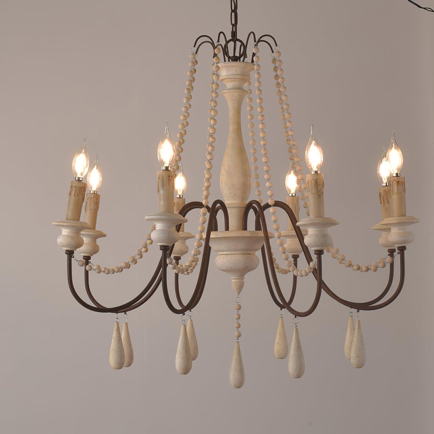 Candle Style Beaded Chandelier 8heads Φ 32.7″ x H 31.1″ / Dia 83cm x H 79cm / Imitation white Chandelier