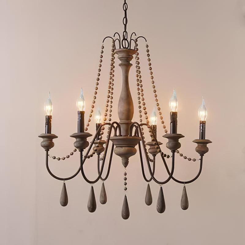 Candle Style Beaded Chandelier 6heads Φ 29.5″ x H 30.7″ / Dia 75cm x H 78cm / Vintage color Chandelier